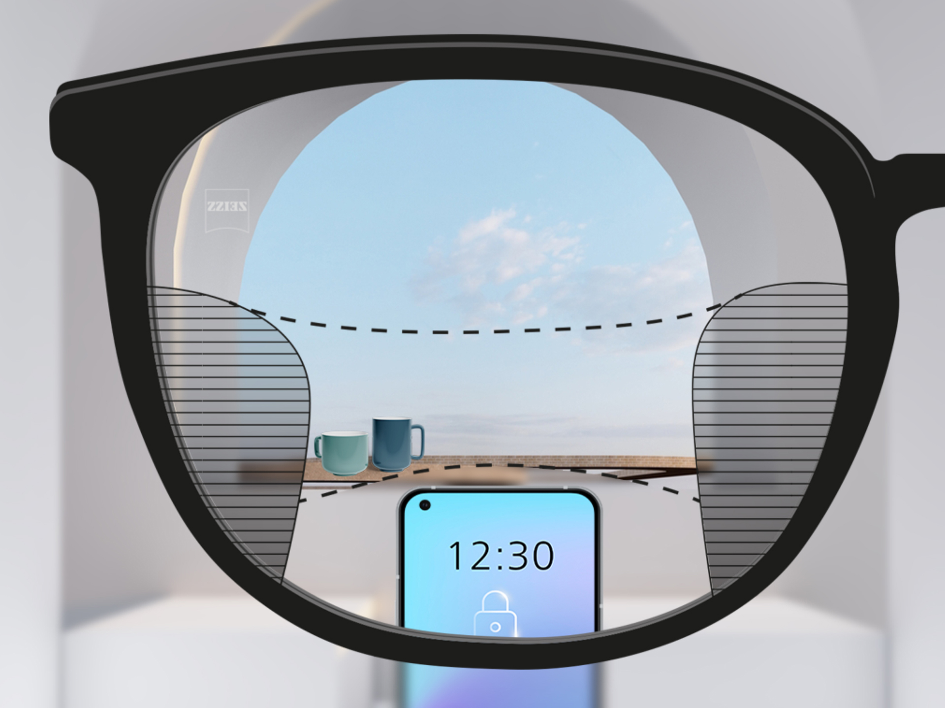 Imagem através da lente ZEISS SmartLife Progressiva: as zonas desfocadas à esquerda e à direita são pequenas e possibilitam um maior campo de visão nítida.