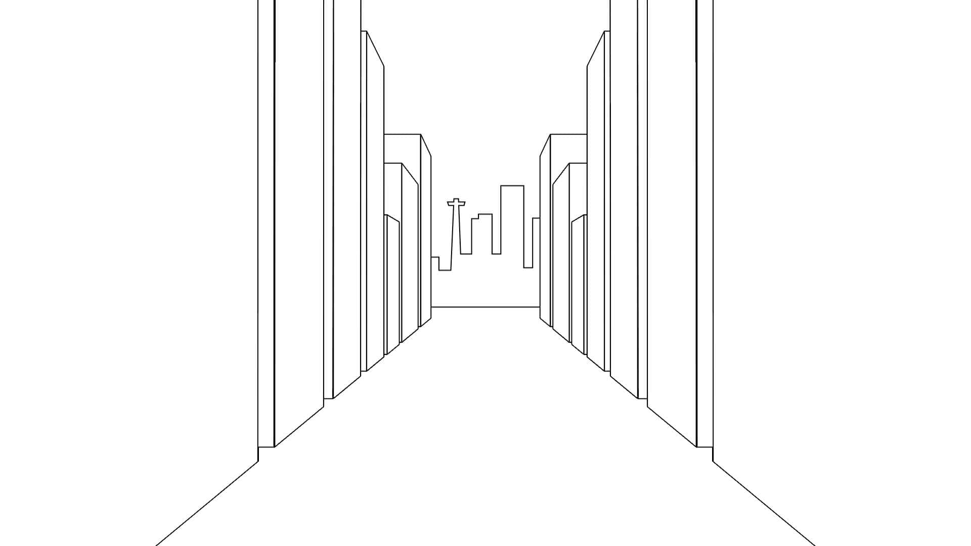 A perspetiva de uma pessoa a caminhar por uma cidade ilustrada com um smartphone em primeiro plano.